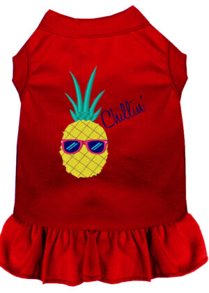 Pineapple Chillin Embroidered Dog Dress Red Lg
