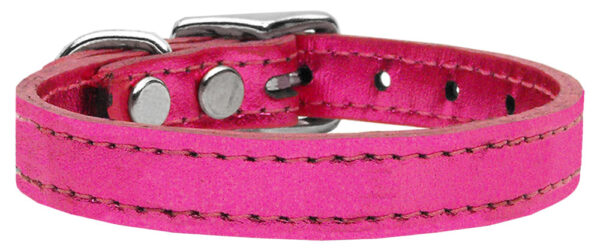 Plain Metallic Leather Dog Collar Metallic Pink 14