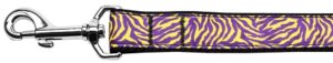 Purple And Yellow Tiger Stripes Nylon Dog Leash 3/8 Inch Wide 4ft Long