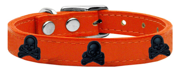 Skull Widget Genuine Leather Dog Collar Orange 16