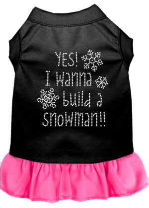 Yes! I Want To Build A Snowman Rhinestone Dog Dress Black With Bright Pink Xs