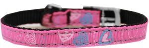 Crazy Hearts Nylon Dog Collar With Classic Buckles 3/8" Bright Pink Size 8