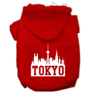 Tokyo Skyline Screen Print Pet Hoodies Red Size Lg (14)