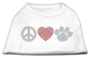 Peace Love And Paw Rhinestone Shirt White Xl