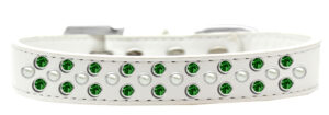 Sprinkles Dog Collar Pearl And Emerald Green Crystals Size 16 White