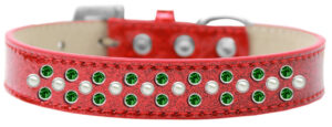 Sprinkles Ice Cream Dog Collar Pearl And Emerald Green Crystals Size 18 Red