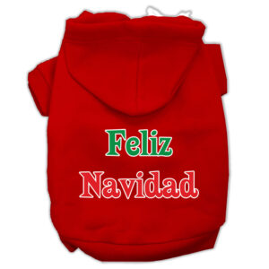 Feliz Navidad Screen Print Pet Hoodies Red Size Xs (8)