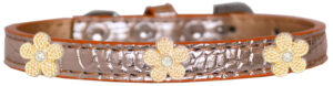 Gold Flower Widget Croc Dog Collar Copper Size 10
