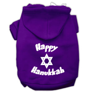 Happy Hanukkah Screen Print Pet Hoodies Purple Size Med (12)