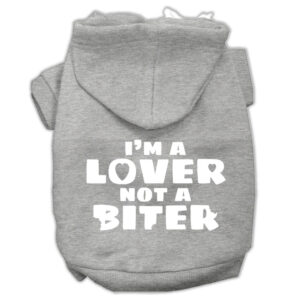 I'm A Lover Not A Biter Screen Printed Dog Pet Hoodies Grey Size Lg (14)