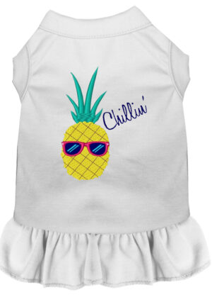Pineapple Chillin Embroidered Dog Dress White Med