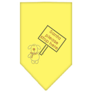 Santa Please Stop Here Rhinestone Bandana Yellow Small