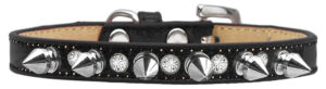 Crystal And Silver Spikes Dog Collar Black Ice Cream Size 10