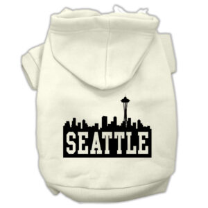 Seattle Skyline Screen Print Pet Hoodies Cream Size Xs (8)