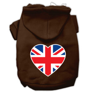 British Flag Heart Screen Print Pet Hoodies Brown Size Xxl (18)