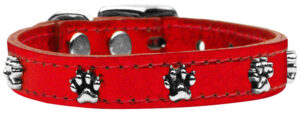 Metallic Paw Leather Dog Collar Redmtl 10