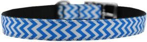 Chevrons Nylon Dog Collar With Classic Buckle 3/4" Blue Size 26