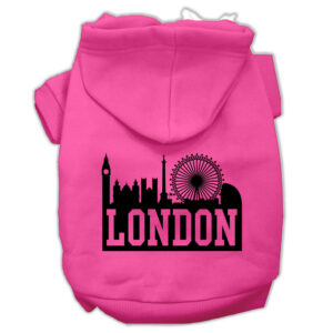 London Skyline Screen Print Pet Hoodies Bright Pink Size Xs (8)