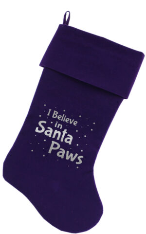 Santa Paws Screen Print 18 Inch Velvet Christmas Stocking Purple
