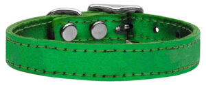 Plain Metallic Leather Dog Collar Emerald Green 12