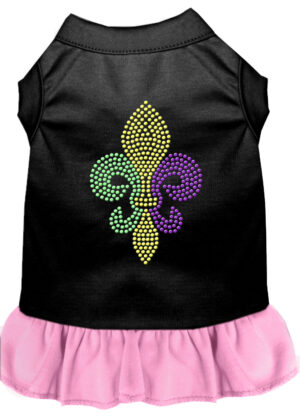 Mardi Gras Fleur De Lis Rhinestone Dress Black With Light Pink Sm