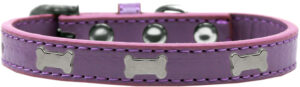 Silver Bone Widget Dog Collar Lavender Size 14