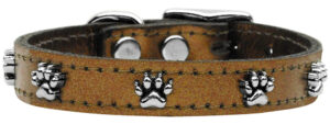 Metallic Paw Leather Dog Collar Bronze 20