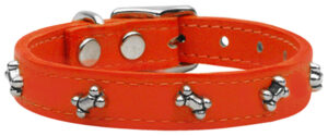 Bone Leather Dog Collar Orange 22