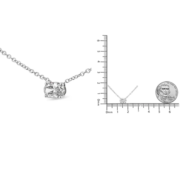 14K White Gold Lab Grown Oval Solitaire Diamond East West 18" Pendant Necklace (F-G Color, VS2-SI1 Clarity) - Image 8