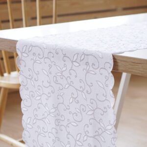 Turkish White Easter Table Runner Premium Polyester Bedroom Dresser Cover Stain Resistant Non Iron Spring or Easter Table Wedding Gift White Tablerunner 14 x108