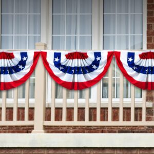 – 1 Pack: USA Pleated Fan Flag 1.5x3 Feet American USA Bunting Decoration Flags PRINTED 150D Patriotic Stars and Stripes with Canvas Header and Brass Grommets