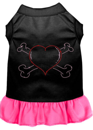Rhinestone Heart And Crossbones Dress Black With Bright Pink Xs