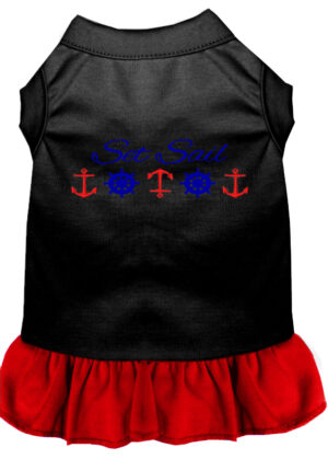 Set Sail Embroidered Dog Dress Black With Red Xl