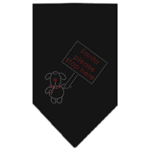 Santa Please Stop Here Rhinestone Bandana Black Small