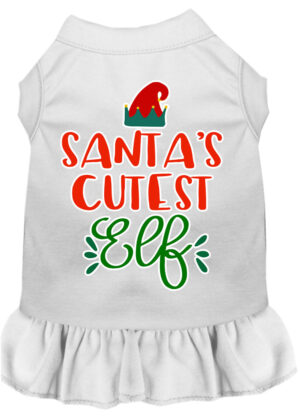 Santa's Cutest Elf Screen Print Dog Dress White Xxl