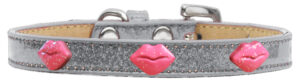 Pink Glitter Lips Widget Dog Collar Silver Ice Cream Size 14
