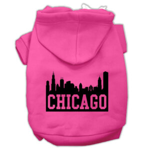 Chicago Skyline Screen Print Pet Hoodies Bright Pink Size Xxl (18)