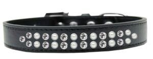Two Row Pearl And Clear Crystal Size 14 Black Dog Collar