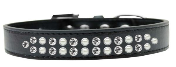 Two Row Pearl And Clear Crystal Size 14 Black Dog Collar