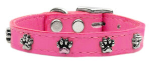 Paw Leather Dog Collar Pink 12