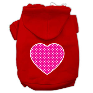 Pink Swiss Dot Heart Screen Print Pet Hoodies Red Size Med (12)