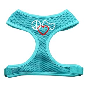 Peace, Love, Bone Design Soft Mesh Pet Harness Aqua Small