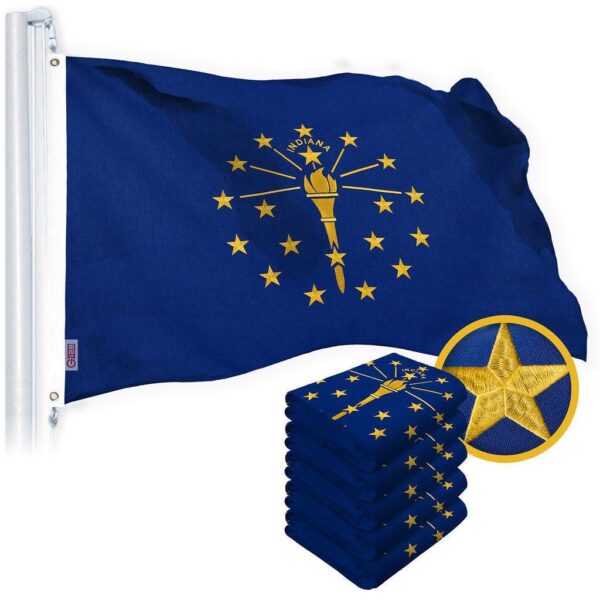 G128 5 Pack: Indiana IN State Flag | 3x5 Ft | Embroidered 220GSM SPUN POLYESTER - Embroidered Stars, Sewn Stripes, Brass Grommets, Indoor/Outdoor, Vibrant Colors, Heavy Duty SPUN POLYESTER
