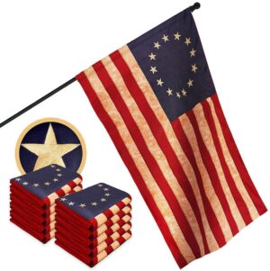 G128 10 Pack: Betsy Ross Tea-Stained Flag | 2x3 Ft | ToughWeave Pro Series Pole Sleeve Embroidered 420D Polyester | Historical Flag, Embroidered Design, High Quality, NO Flagpole Included