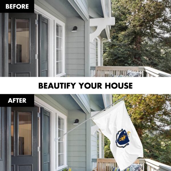 G128 Combo Pack: 6 Ft Tangle Free Spinning Flagpole (Silver) & Massachusetts Flag 3x5 Ft Printed 150D Polyester, Brass Grommets (Flag Included) Aluminum Flag Pole - Image 3