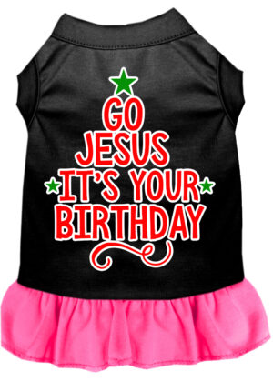 Go Jesus Screen Print Dog Dress Black With Bright Pink Xxl (18)