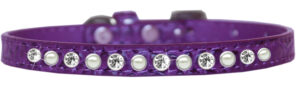 Pearl And Clear Jewel Croc Dog Collar Purple Size 12