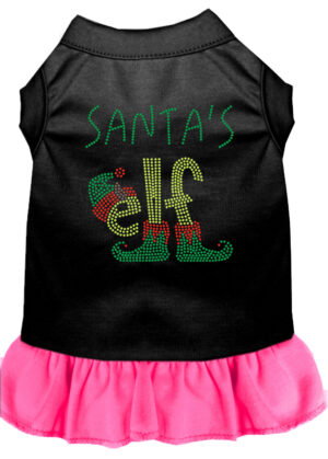 Santa's Elf Rhinestone Dog Dress Black With Bright Pink Xs