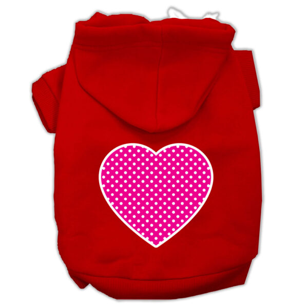 Pink Swiss Dot Heart Screen Print Pet Hoodies Red Size Sm (10)