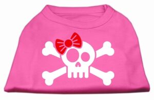 Skull Crossbone Bow Screen Print Shirt Bright Pink Xs